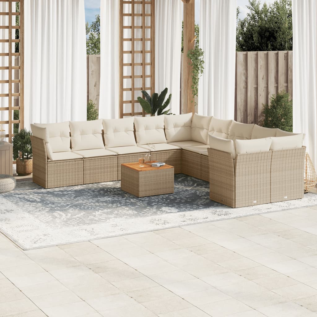 11-delige Loungeset met kussens poly rattan zwart