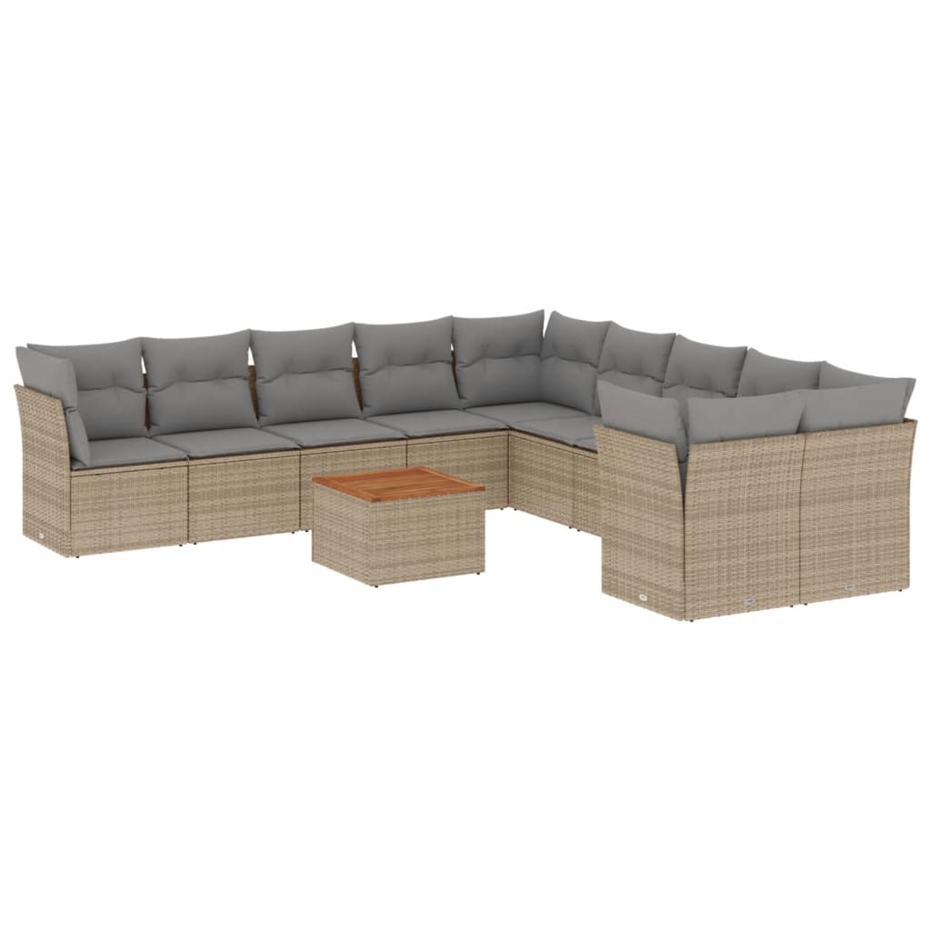 11-delige Loungeset met kussens poly rattan zwart