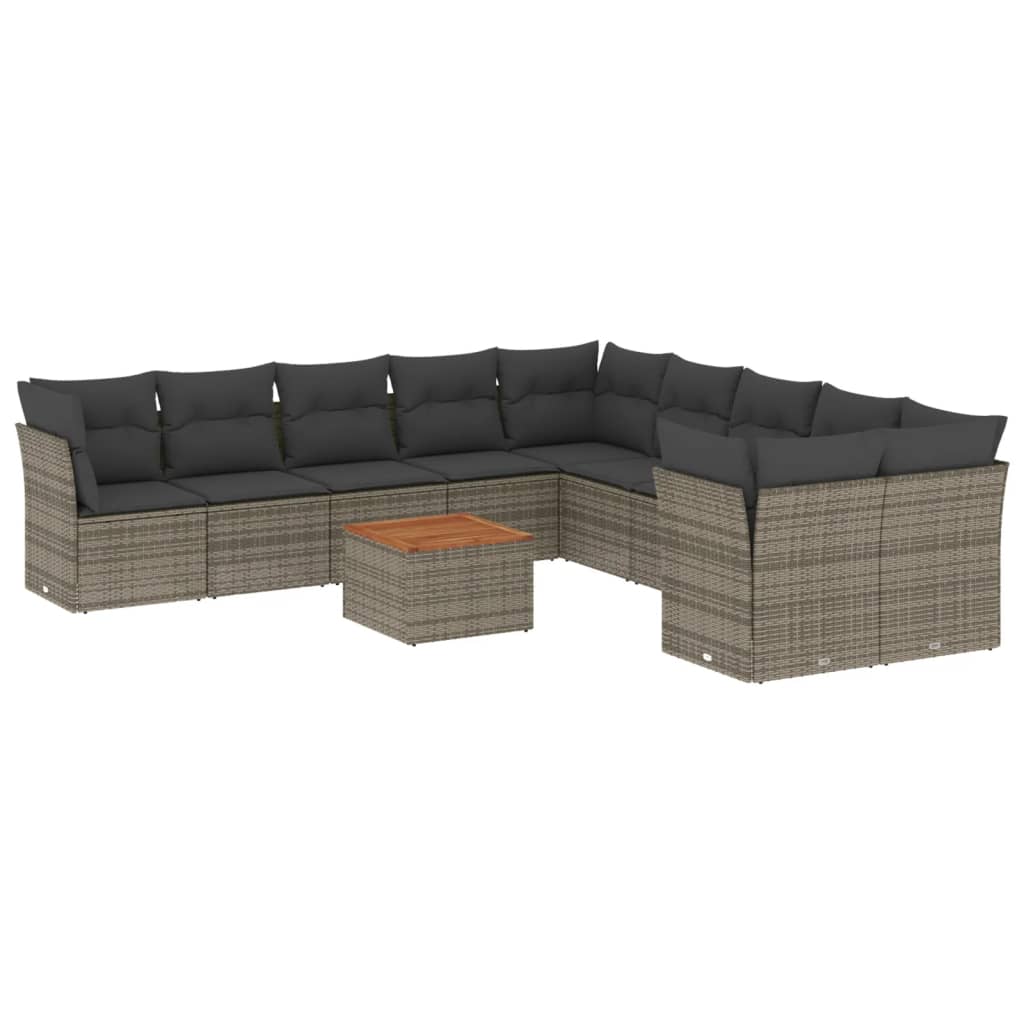 11-delige Loungeset met kussens poly rattan zwart