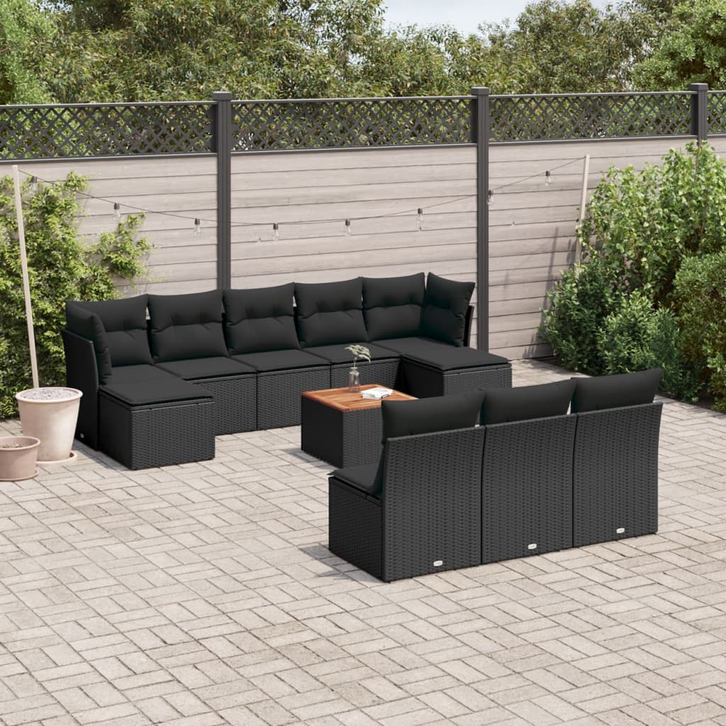 11-delige Tuinset met kussens poly rattan beige