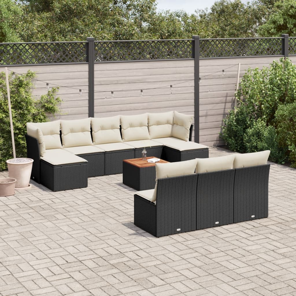 11-delige Tuinset met kussens poly rattan beige