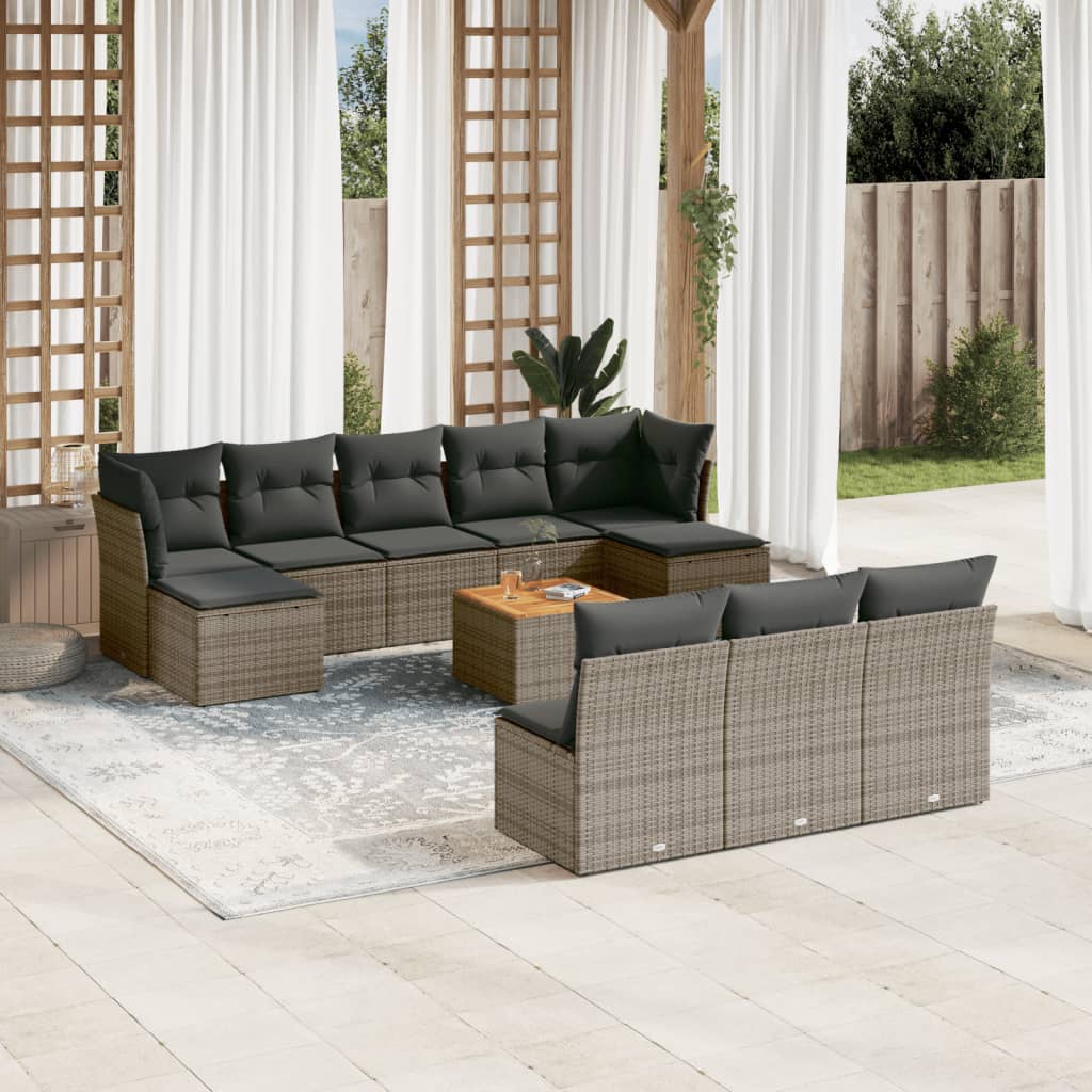 11-delige Tuinset met kussens poly rattan beige