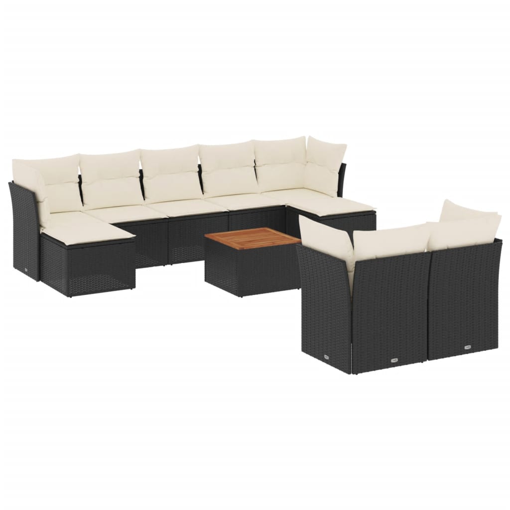 10-delige Loungeset met kussens poly rattan grijs