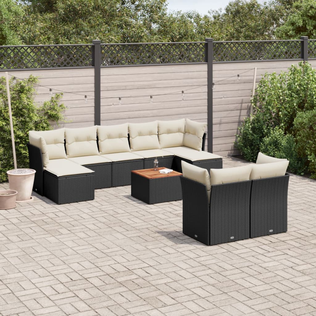 10-delige Loungeset met kussens poly rattan grijs