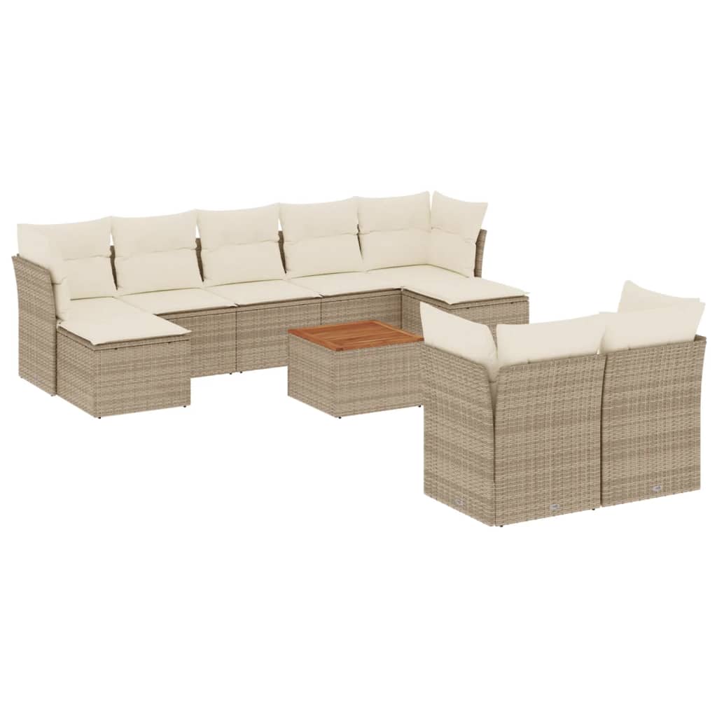 10-delige Loungeset met kussens poly rattan grijs