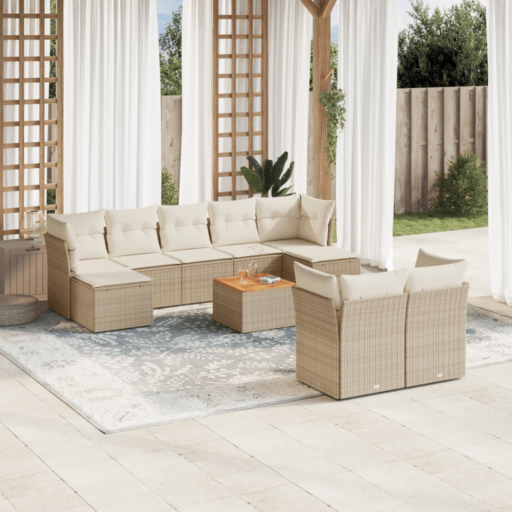 10-delige Loungeset met kussens poly rattan grijs