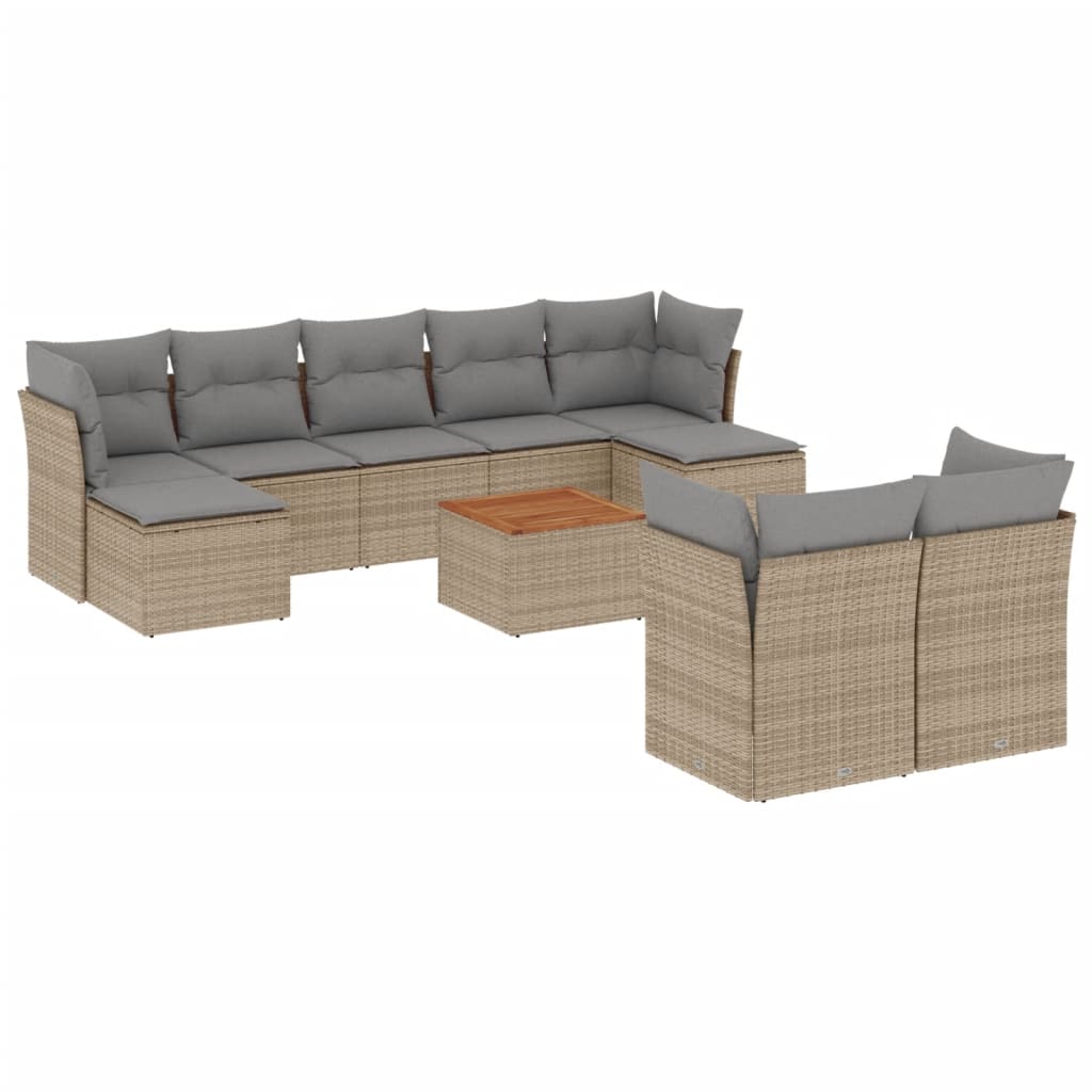 10-delige Loungeset met kussens poly rattan grijs