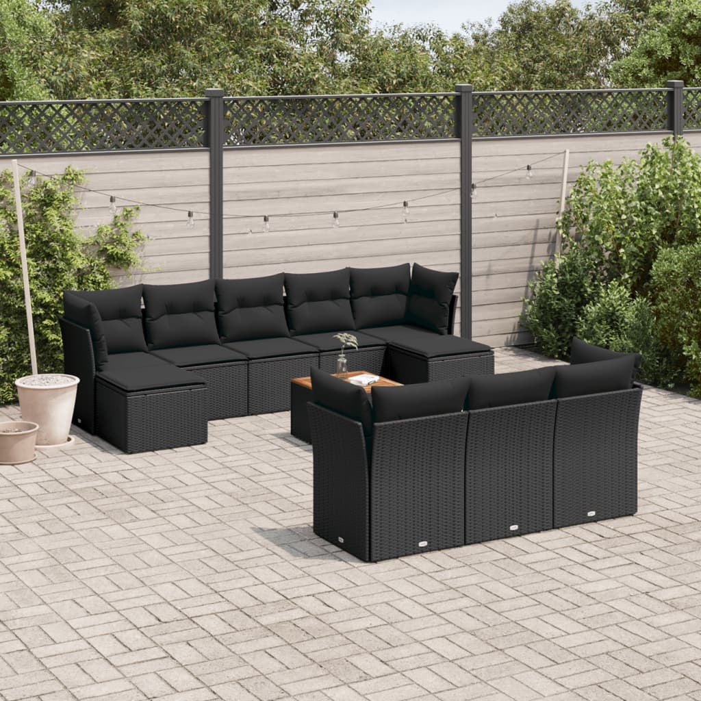 11-delige Tuinset met kussens poly rattan beige