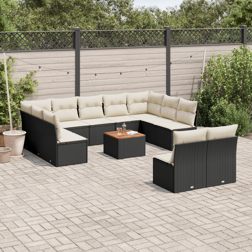 12-delige Loungeset met kussens poly rattan zwart