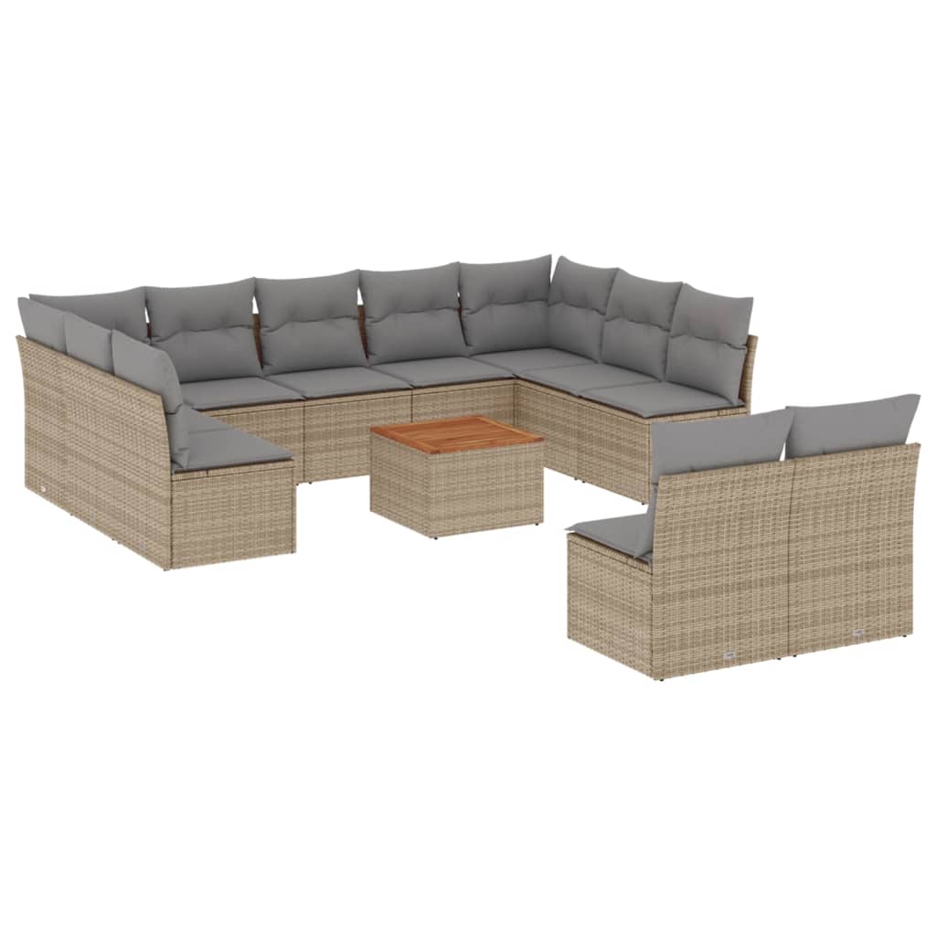 12-delige Loungeset met kussens poly rattan zwart