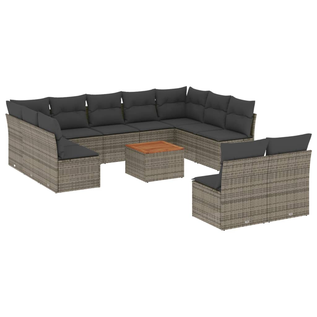 12-delige Loungeset met kussens poly rattan zwart