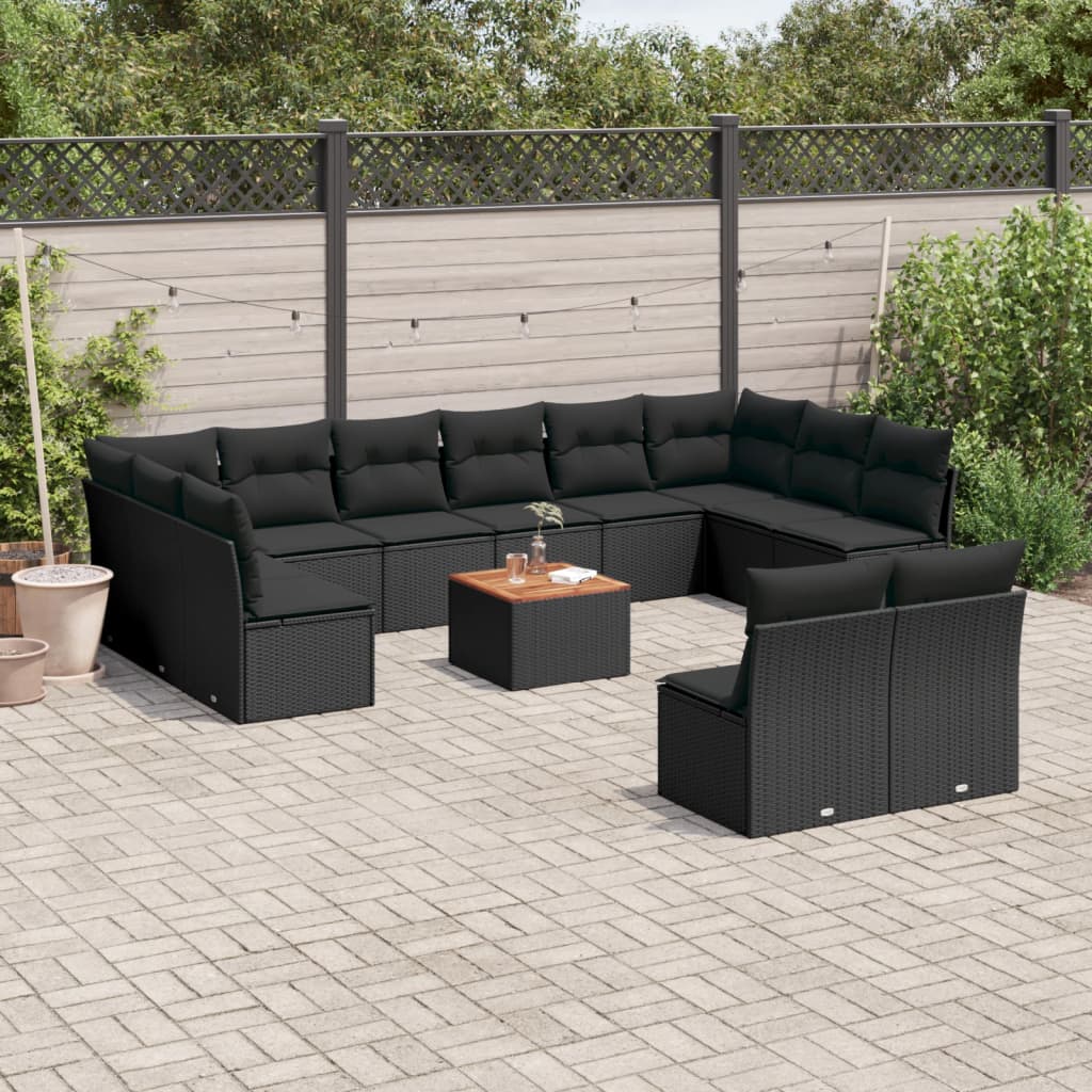 13-delige Loungeset met kussens poly rattan beige