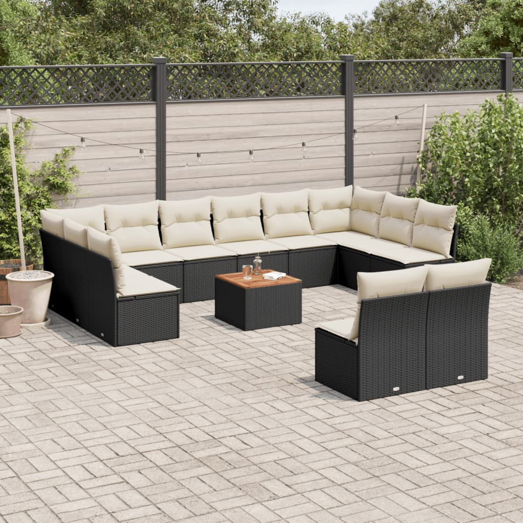 13-delige Loungeset met kussens poly rattan beige