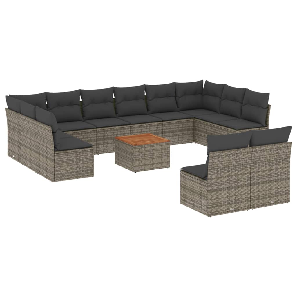 13-delige Loungeset met kussens poly rattan beige