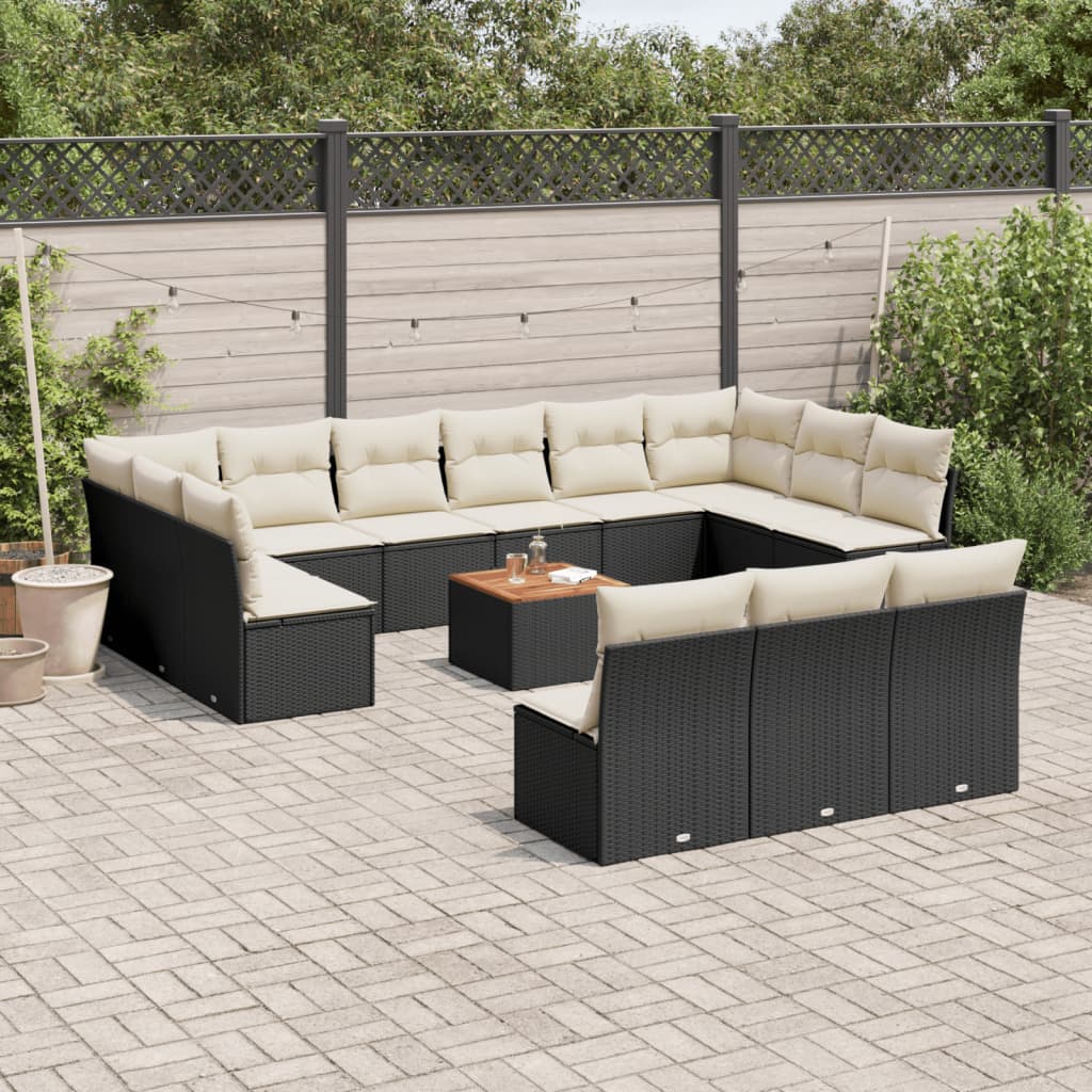 14-delige Loungeset met kussens poly rattan beige