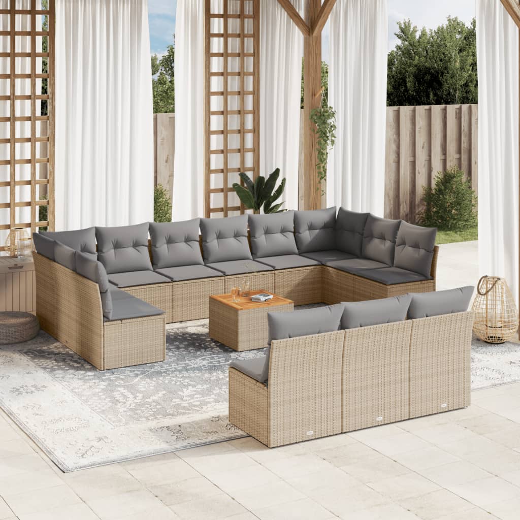 14-delige Loungeset met kussens poly rattan beige