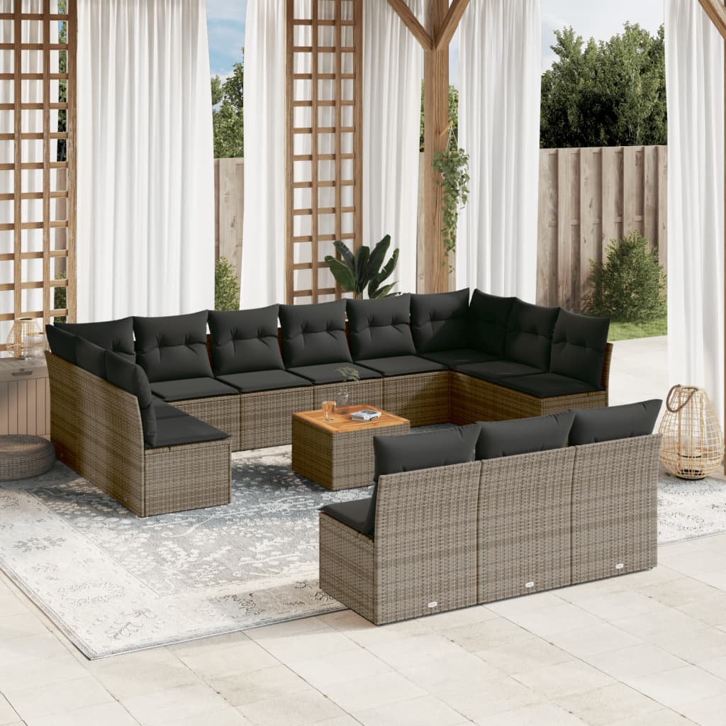 14-delige Loungeset met kussens poly rattan beige