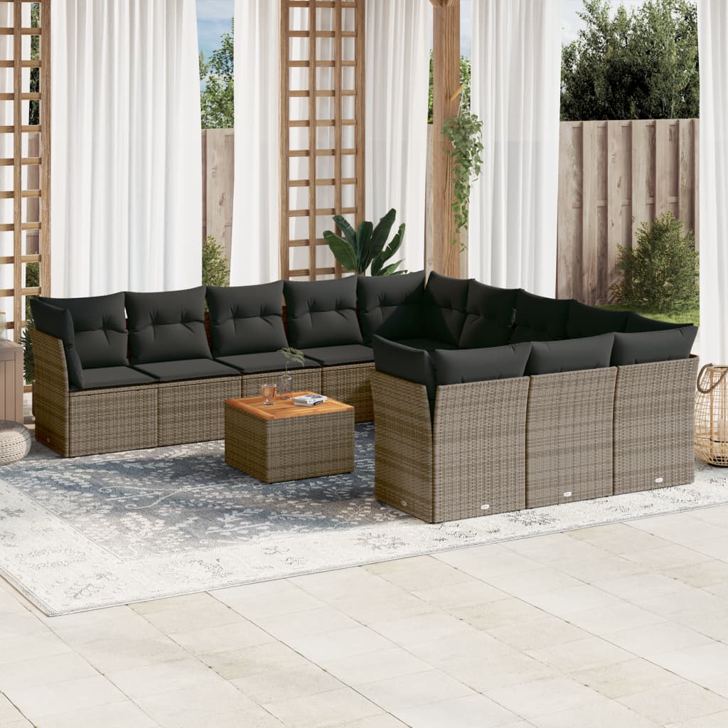 12-delige Loungeset met kussens poly rattan