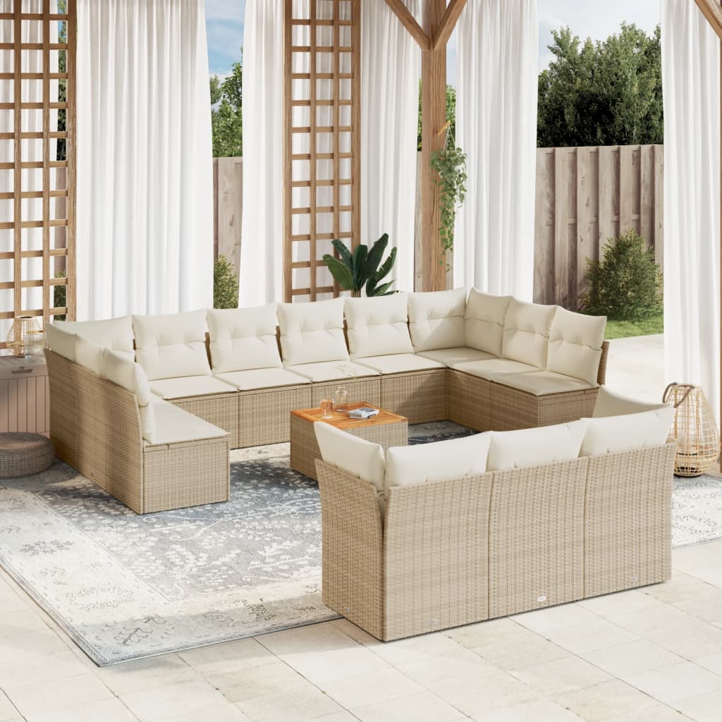 14-delige Loungeset met kussens poly rattan beige