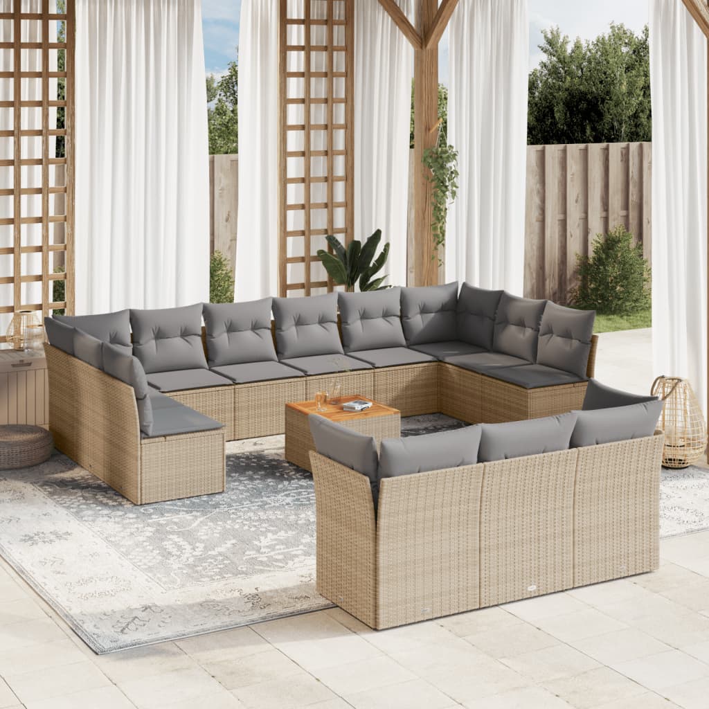 14-delige Loungeset met kussens poly rattan