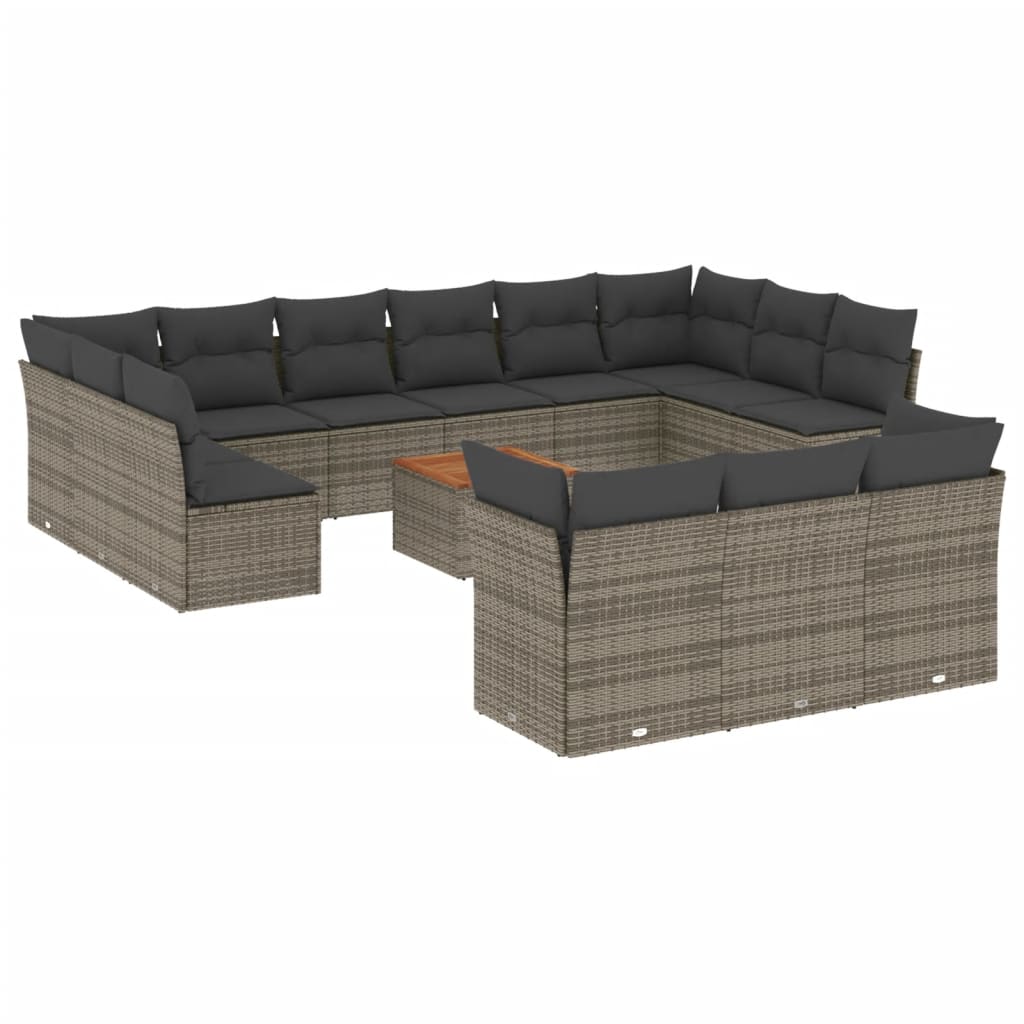 14-delige Loungeset met kussens poly rattan beige