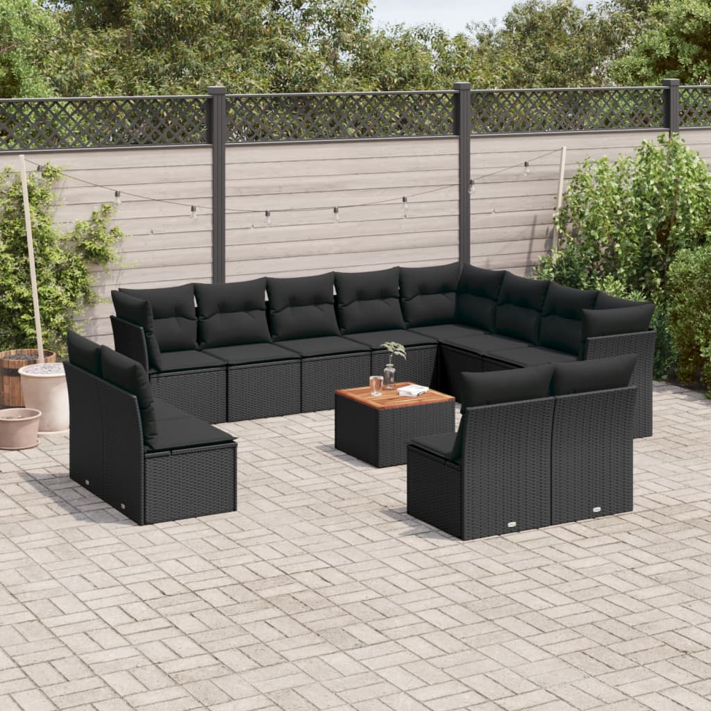 13-delige Loungeset met kussens poly rattan beige