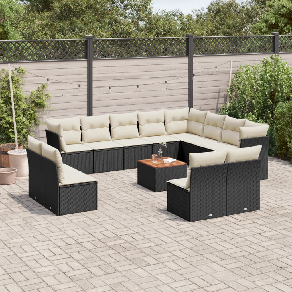 13-delige Loungeset met kussens poly rattan beige