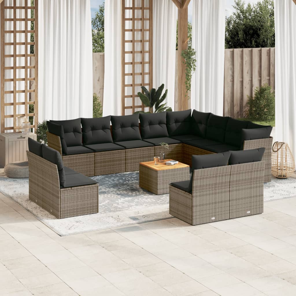 13-delige Loungeset met kussens poly rattan beige