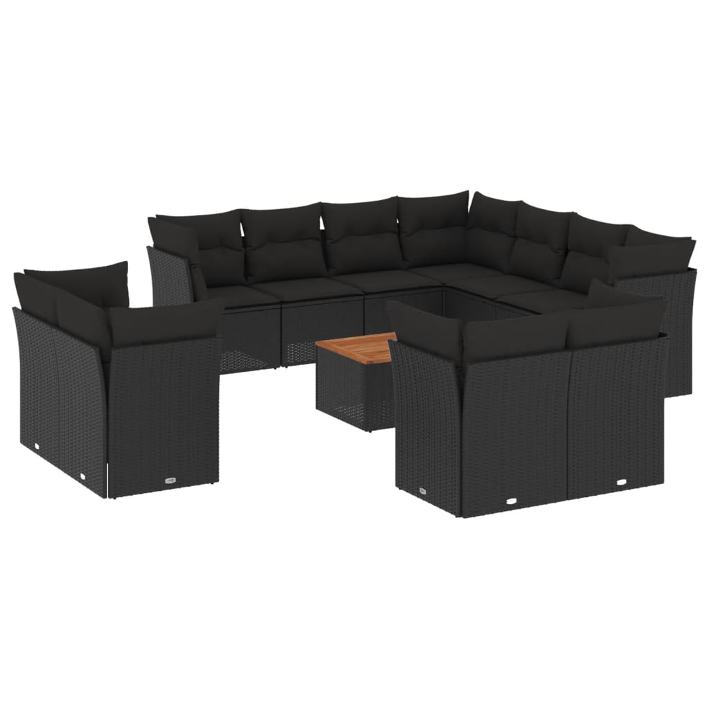 12-delige Loungeset met kussens poly rattan beige