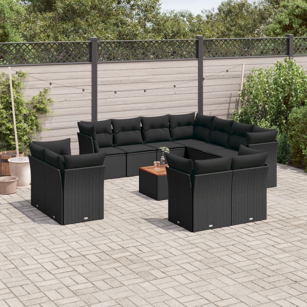 12-delige Loungeset met kussens poly rattan beige