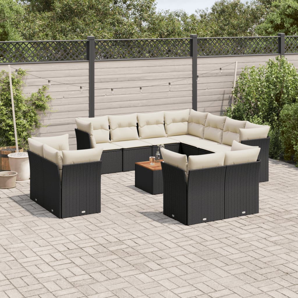 12-delige Loungeset met kussens poly rattan beige