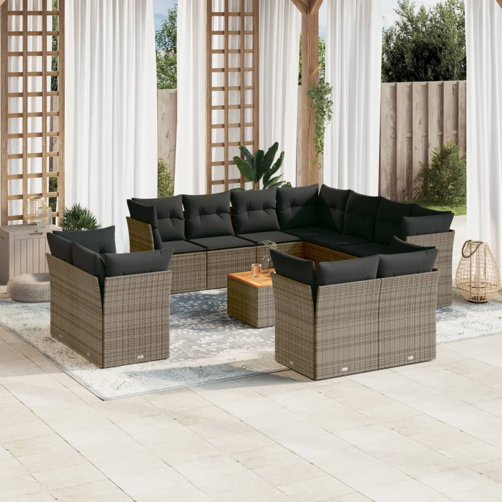 12-delige Loungeset met kussens poly rattan beige