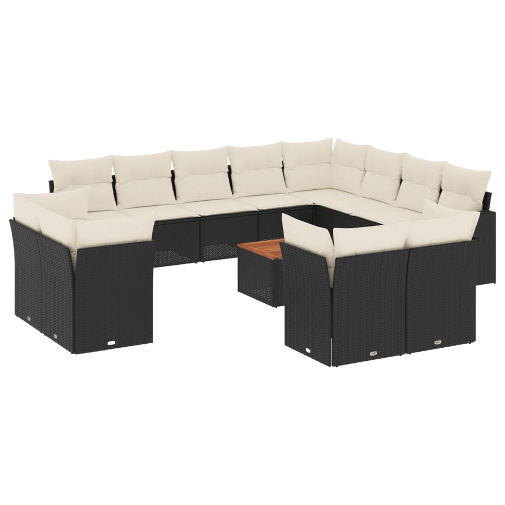 13-delige Loungeset met kussens poly rattan zwart