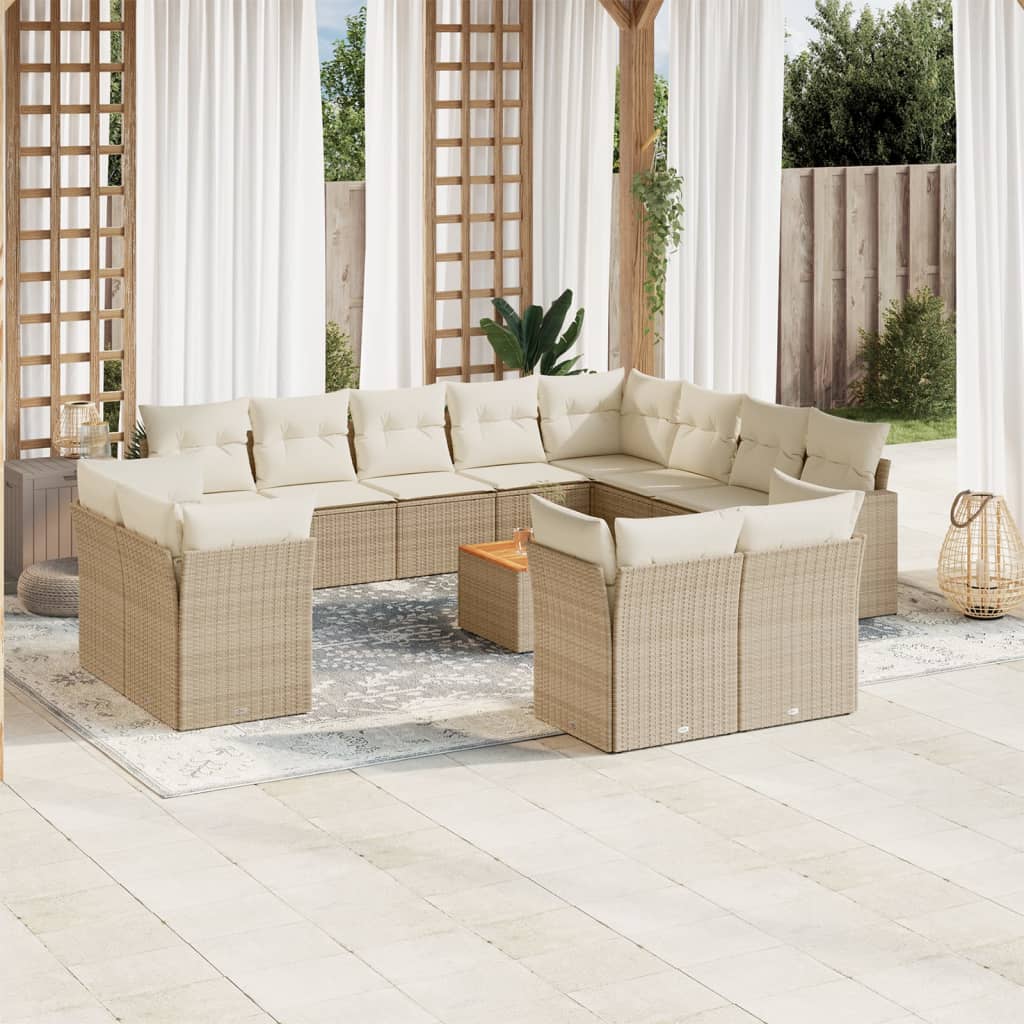 13-delige Loungeset met kussens poly rattan zwart