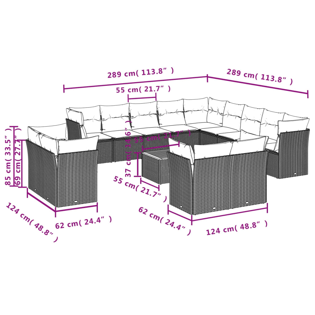 14-delige Loungeset met kussens poly rattan