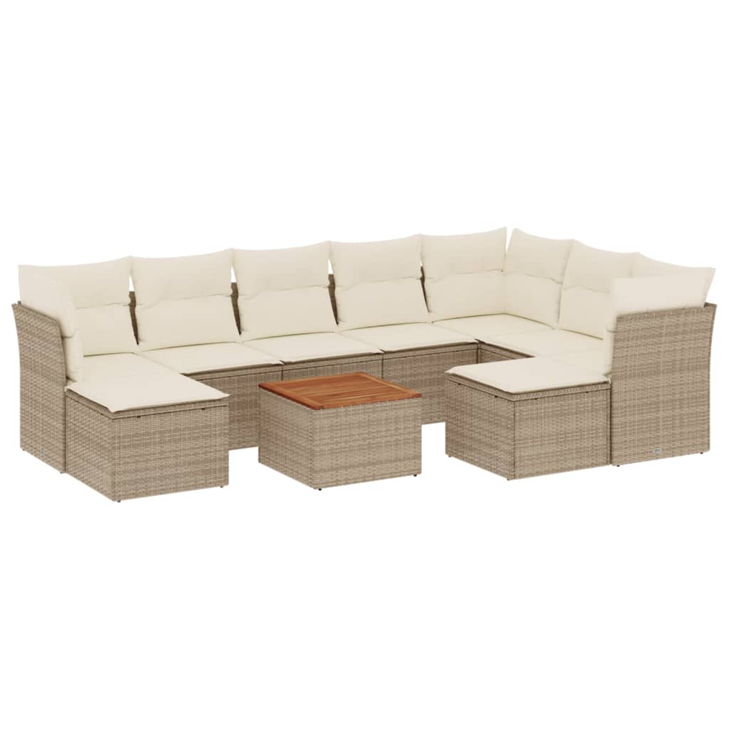 10-delige Loungeset met kussens poly rattan zwart