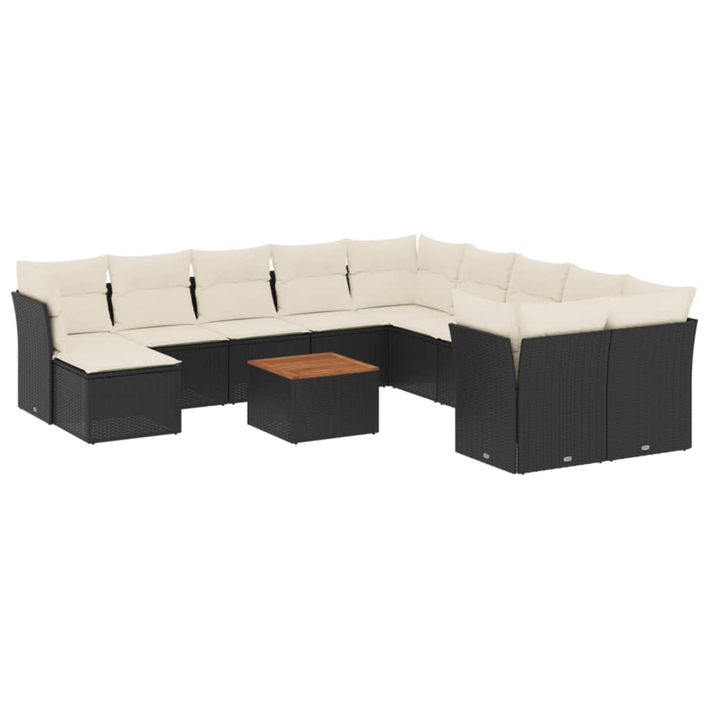 12-delige Loungeset met kussens poly rattan beige