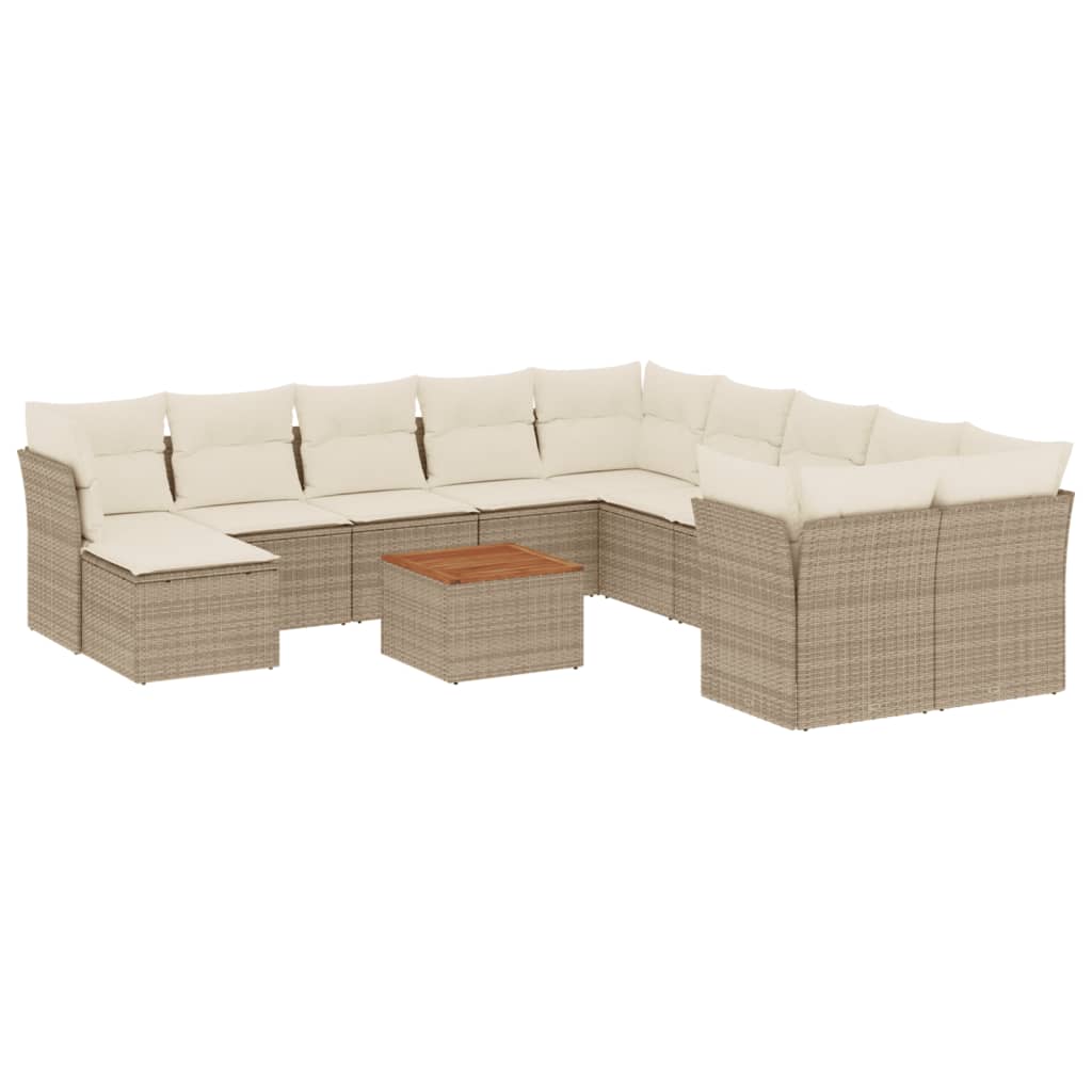 12-delige Loungeset met kussens poly rattan beige