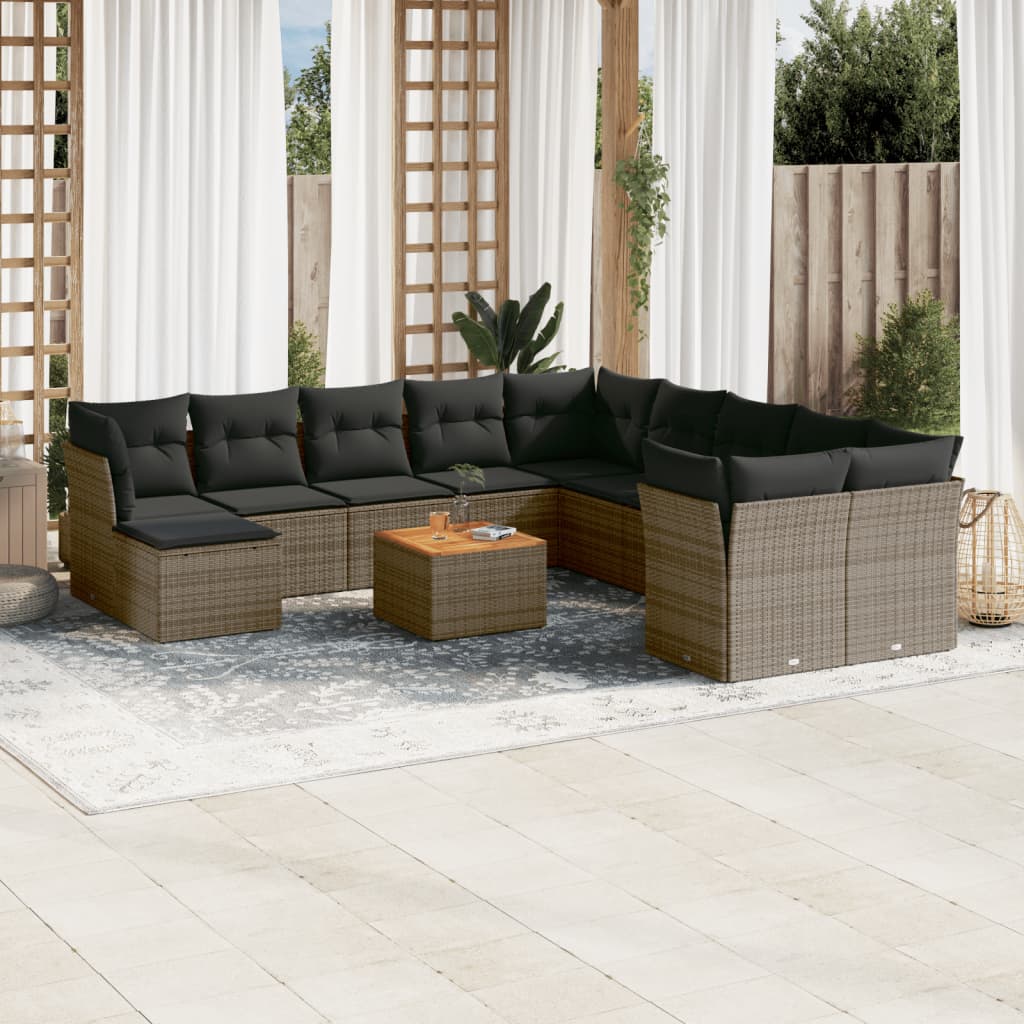 12-delige Loungeset met kussens poly rattan