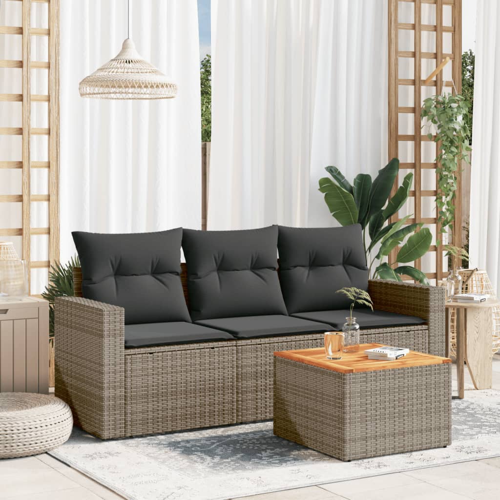 4-delige Loungeset met kussens poly rattan