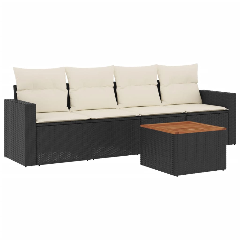 5-delige Loungeset met kussens poly rattan