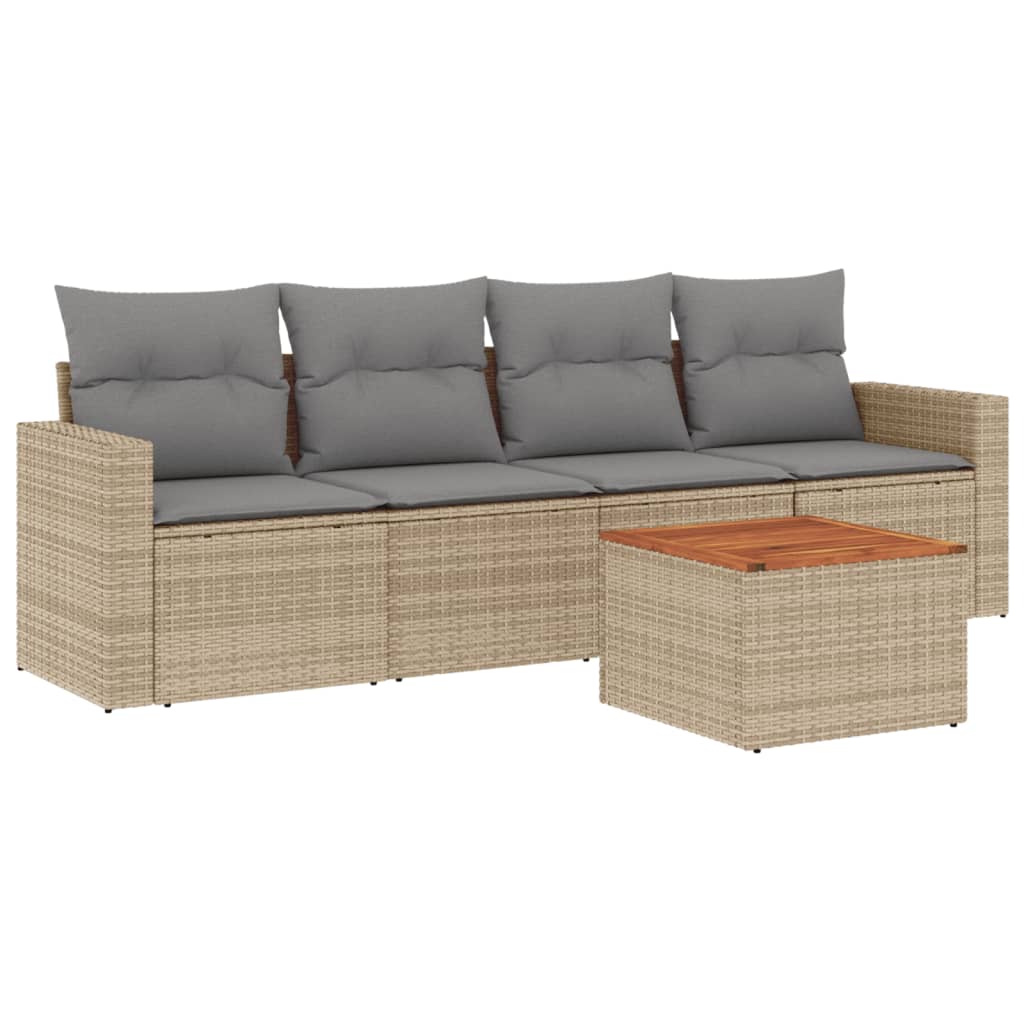 5-delige Loungeset met kussens poly rattan