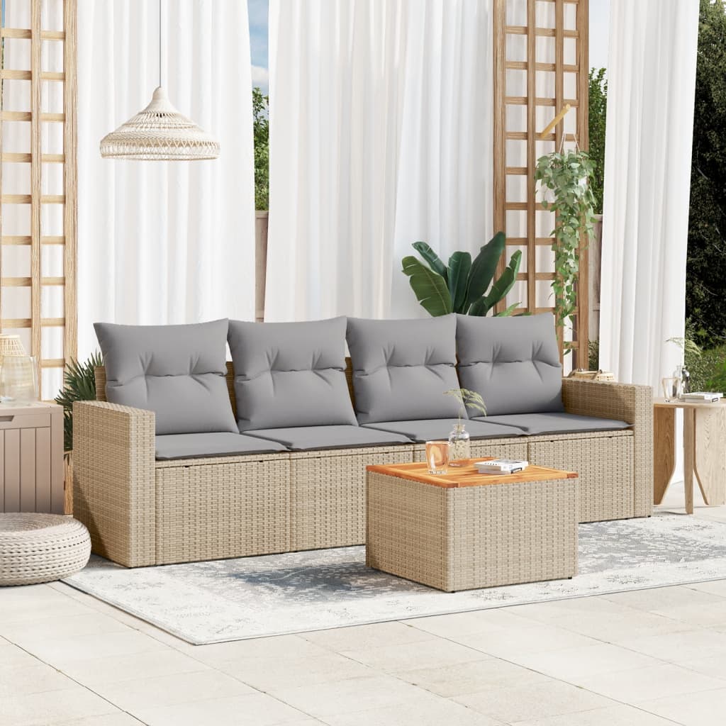 5-delige Loungeset met kussens poly rattan