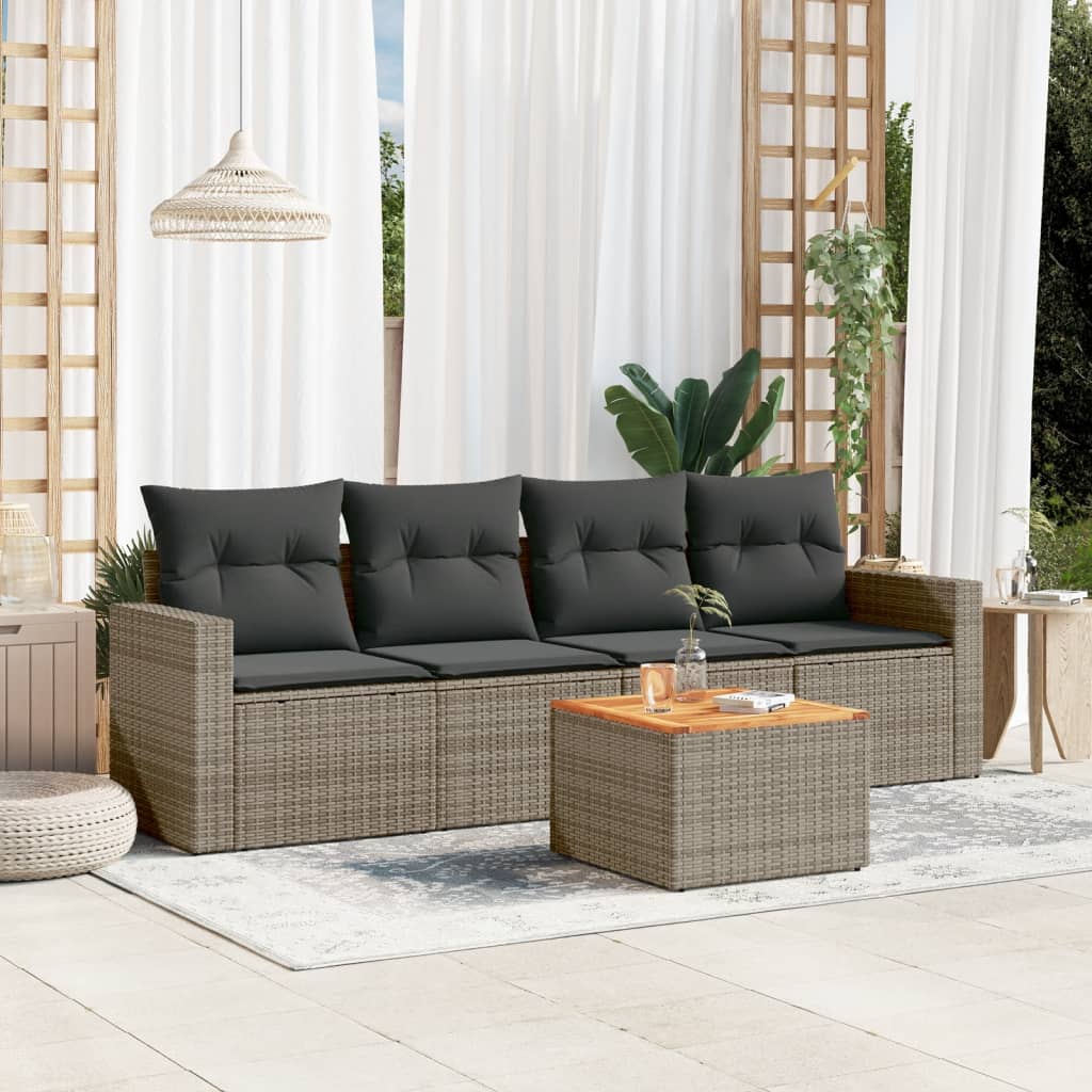 5-delige Loungeset met kussens poly rattan