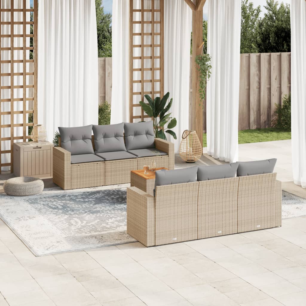 7-delige Loungeset met kussens poly rattan