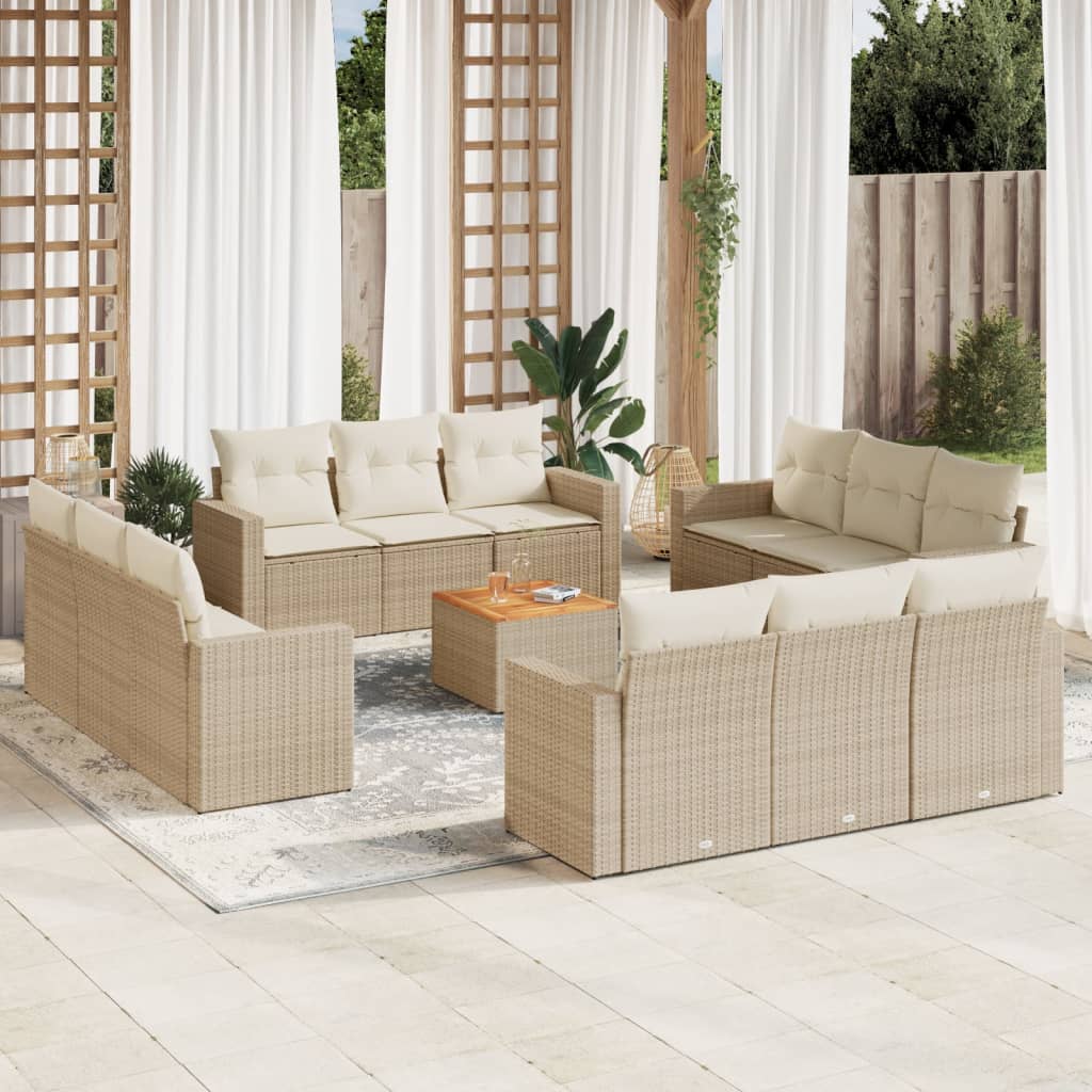 13-delige Loungeset met kussens poly rattan beige