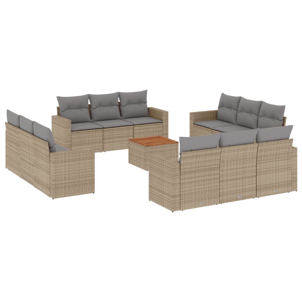 13-delige Loungeset met kussens poly rattan beige