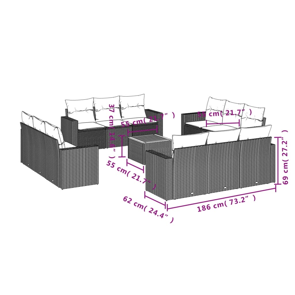 13-delige Loungeset met kussens poly rattan beige