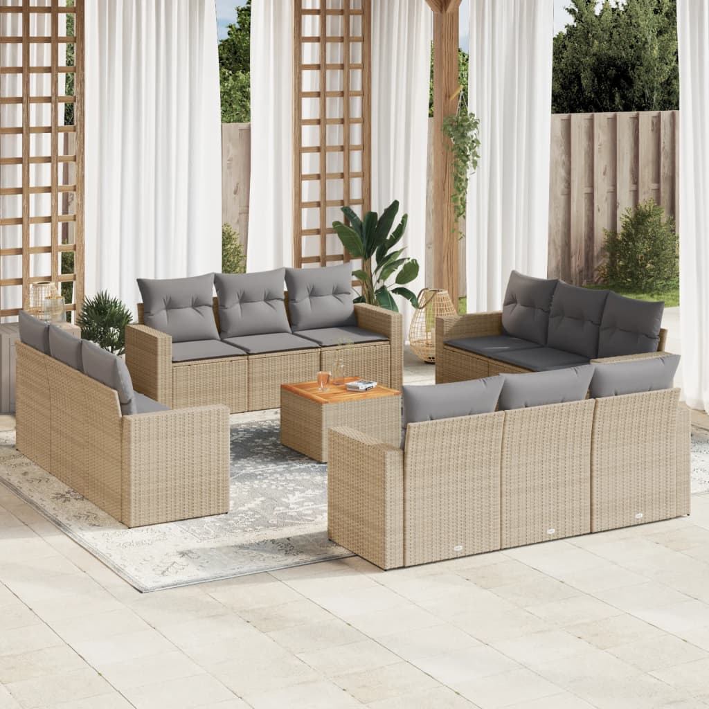 13-delige Loungeset met kussens poly rattan beige