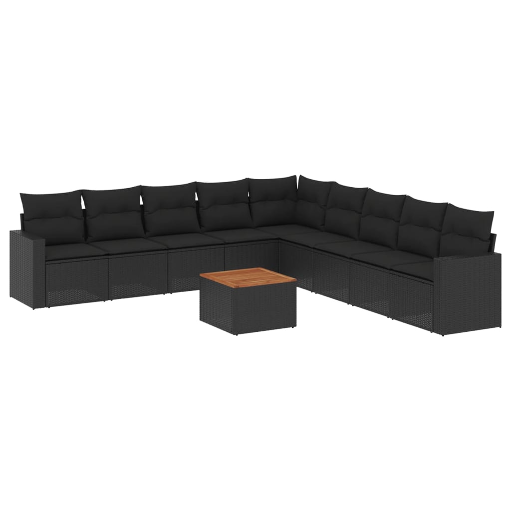 10-delige Loungeset met kussens poly rattan grijs